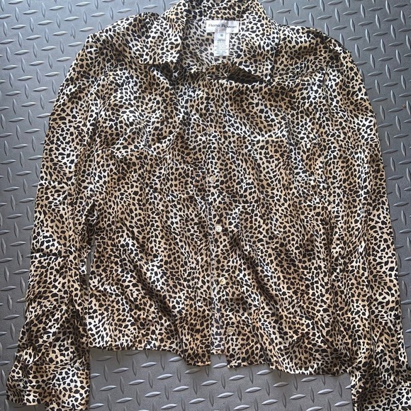 90s silk button up boho classic top leopard spring - Picture 1 of 4